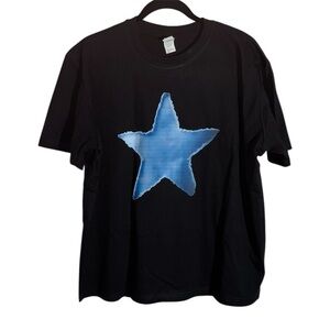 Black Tee Blue Star Design Women's Extra Large